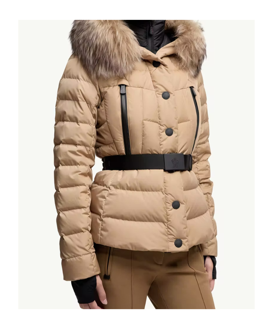 Moncler Beverley Hooded Shearling-trimmed Ski Down Jacket In Animal Print