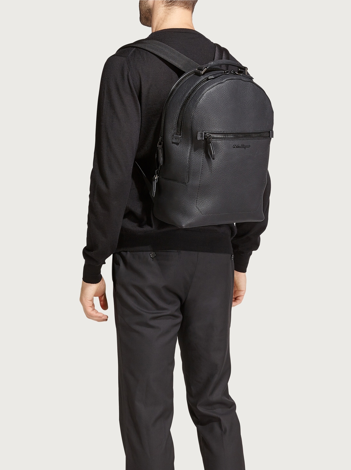 Shop Ferragamo Embroidered Logo Backpack In Black