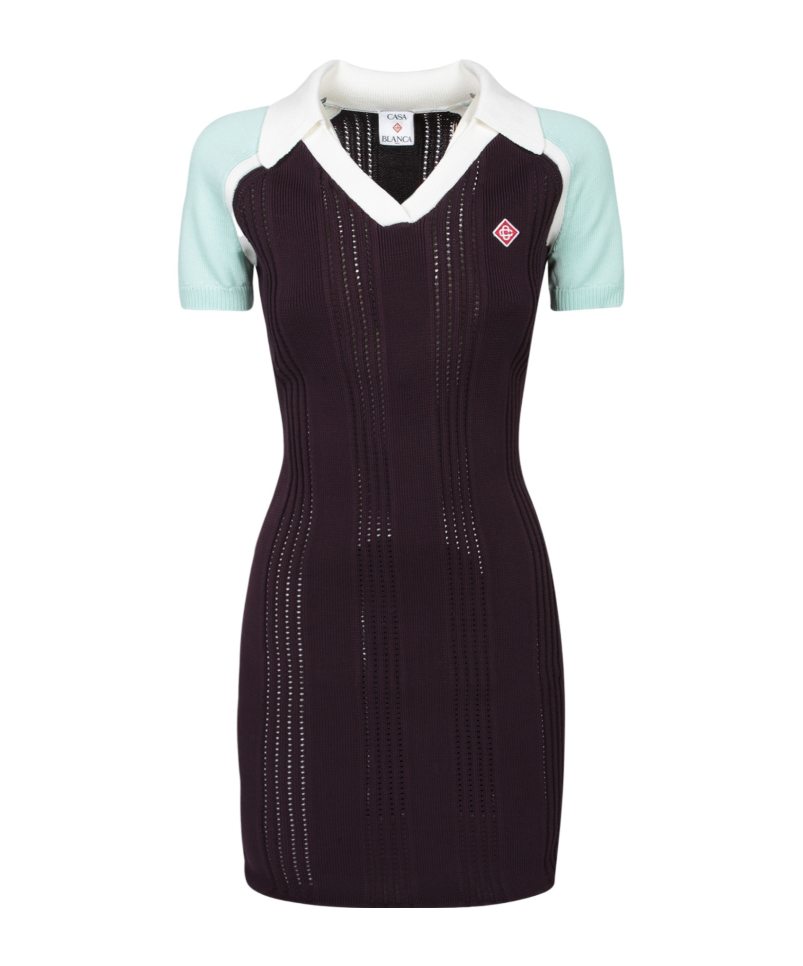 Casablanca Fitted Mini Dress In Ribbed Merino Wool With Contrast Collar In Brown