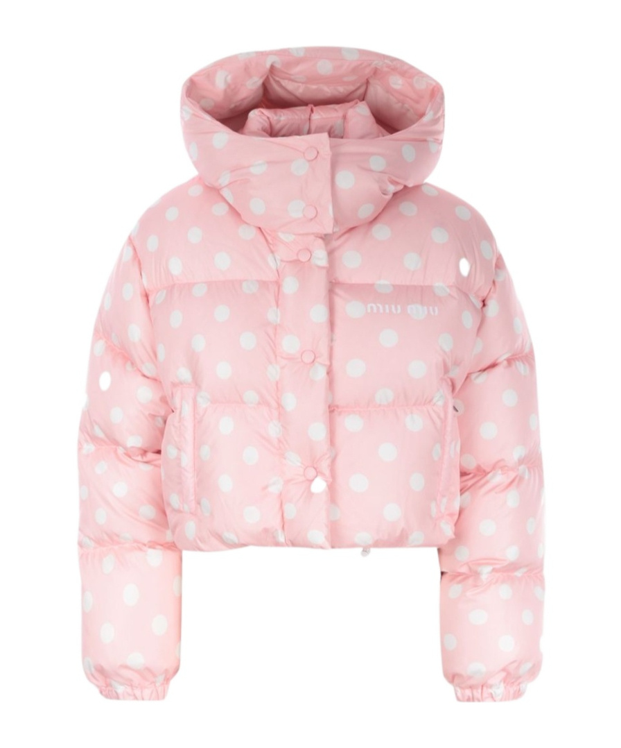 Miu Miu Polka-dot Cropped Puffer Jacket In Pink