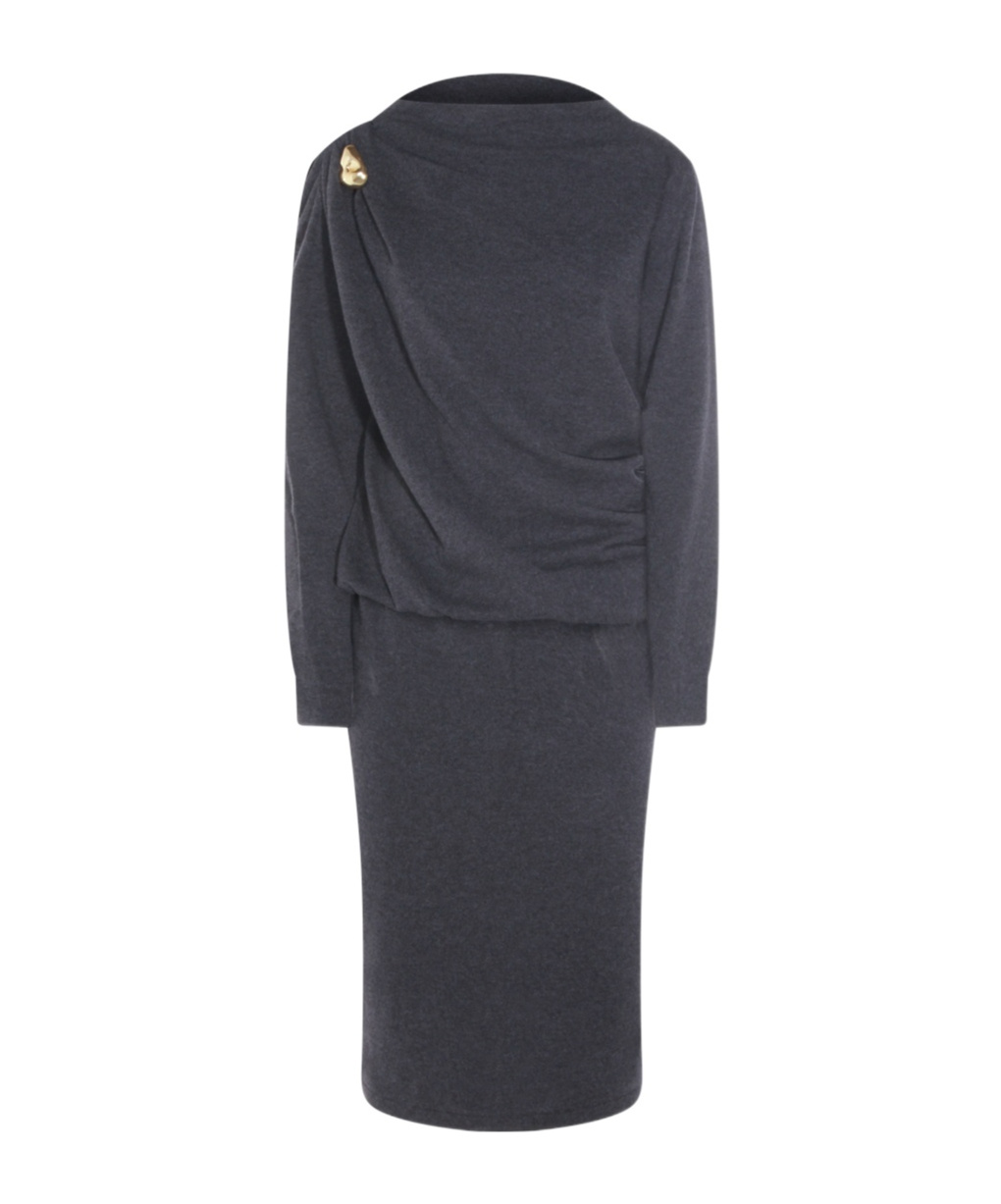 Fabiana Filippi Midi Dress With Draped Design And Long Sleeves In Gray