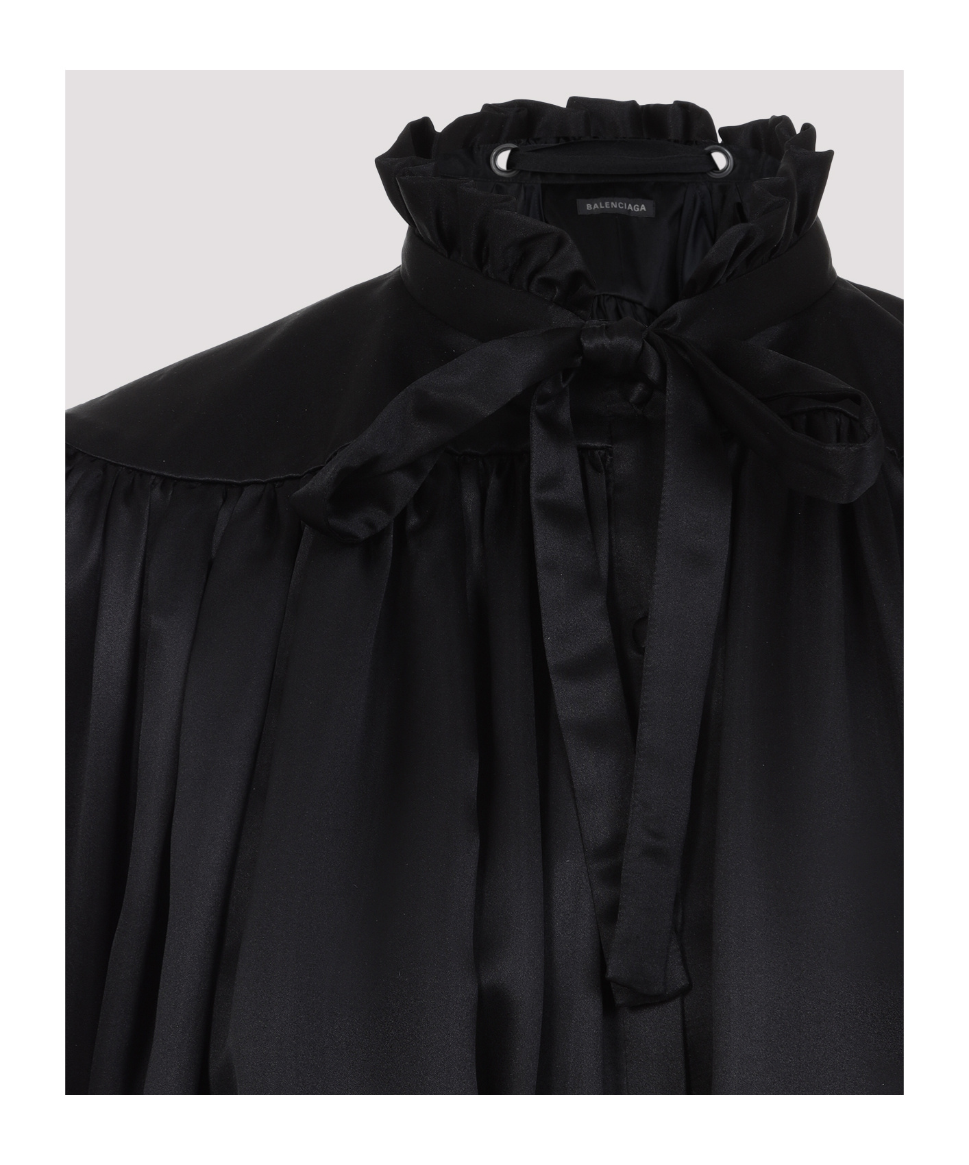 Balenciaga Silk Blouse With Decorative Tie At Neckline In Black