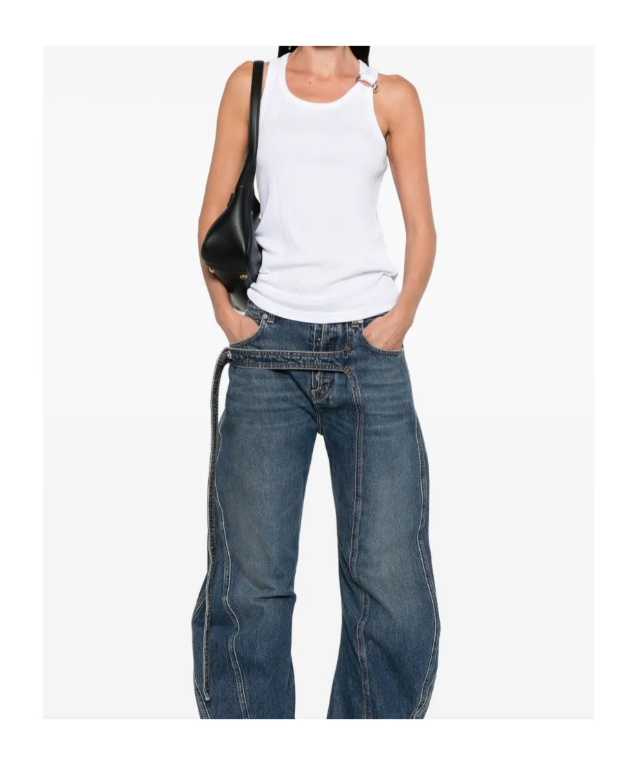 Jean Paul Gaultier Ribbed Texture Scoop Neck Sleeveless Top In White