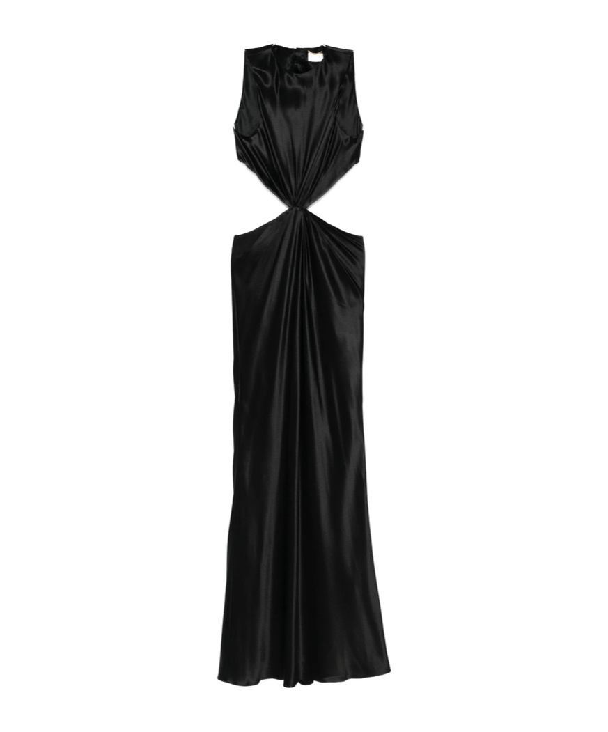 Saint Laurent Cut-out Gathered Silk Gown In Black