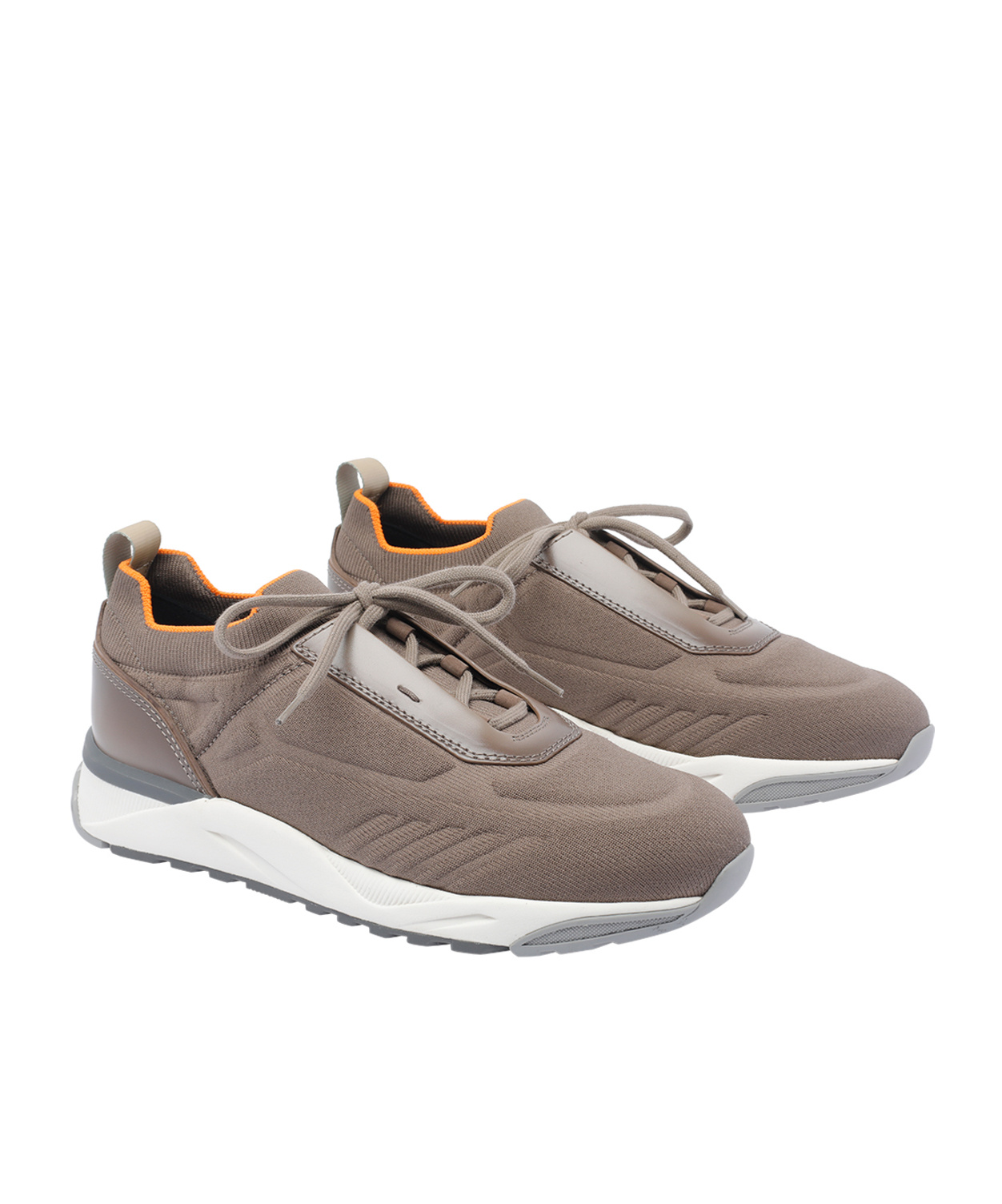 Santoni Knitted Lace-up Sneakers In Brown