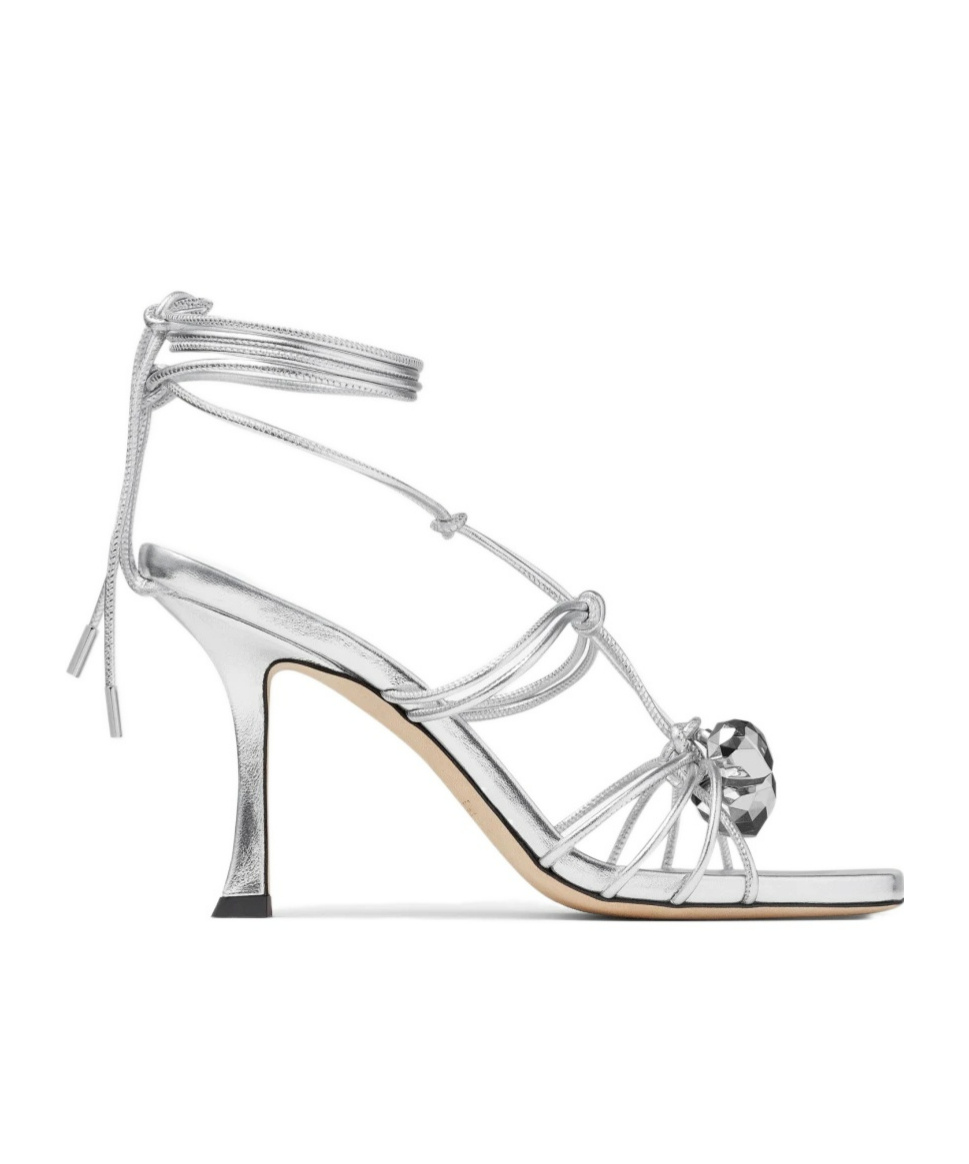 Jimmy Choo Jemma 90 Metallic Nappa Leather Sandals In White