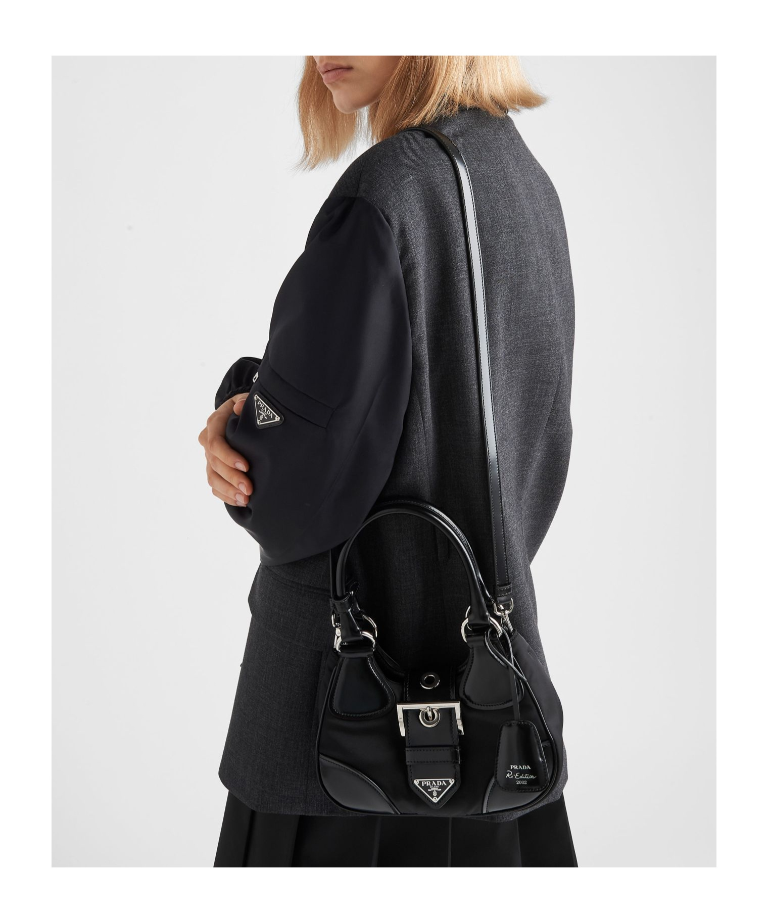 Prada Moon Padded Nappa-leather Mini Bag In Black