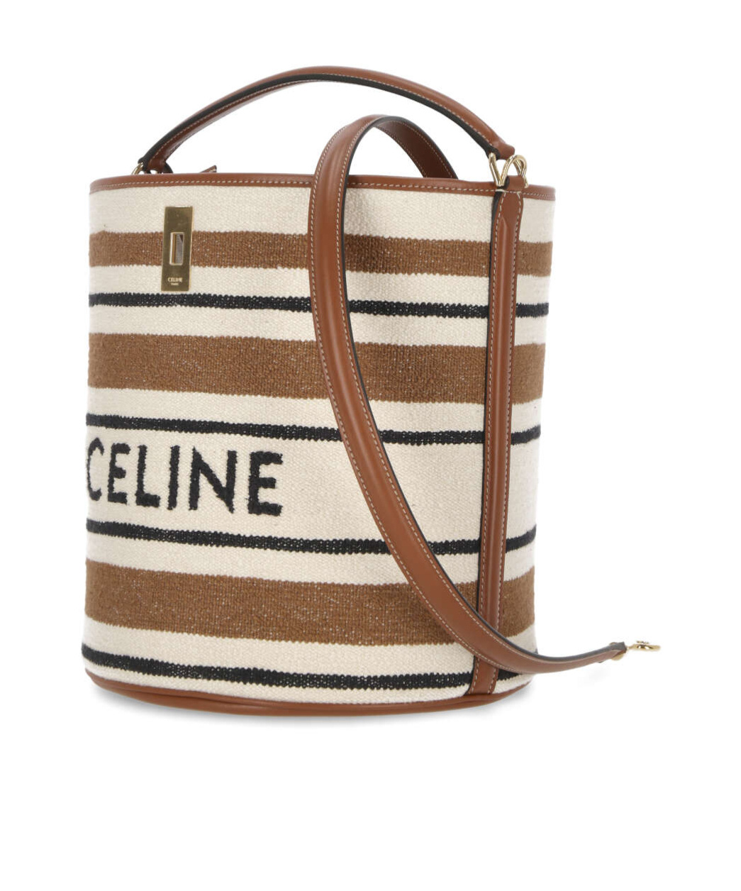 Celine Striped Shoulder Bag In Nude