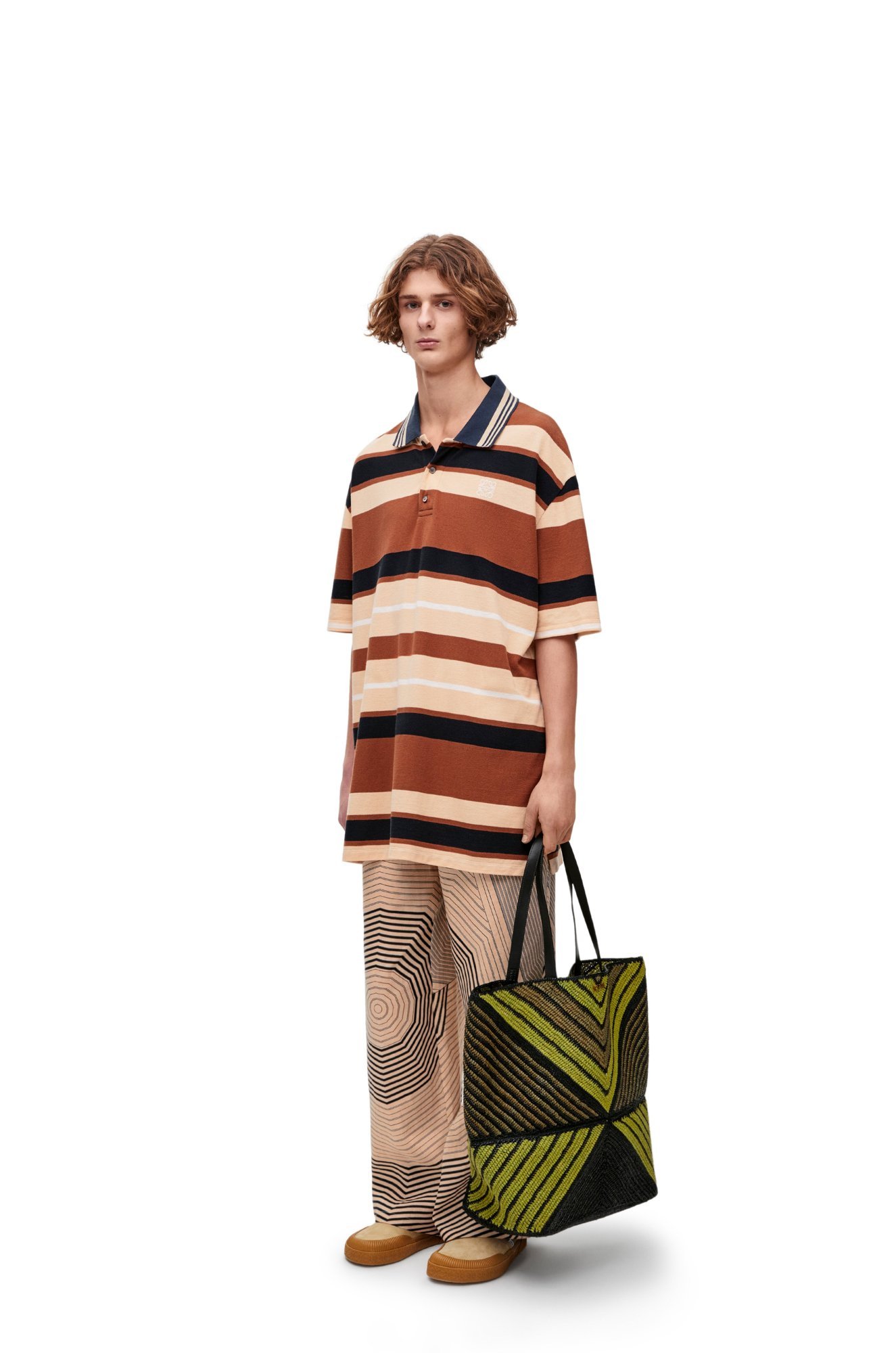 Loewe Oversized Fit Polo In Cotton And Linen With Stripes In Multi