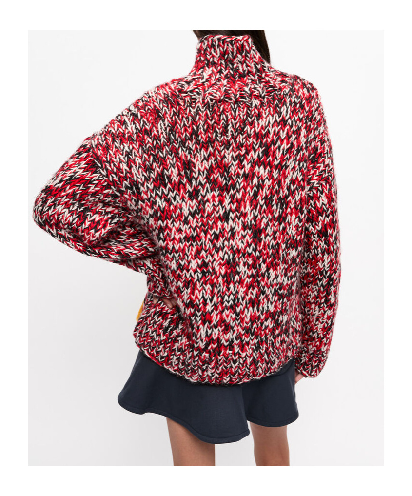 Shop Ganni Red Handknit High Neck Jumper In Multicolor
