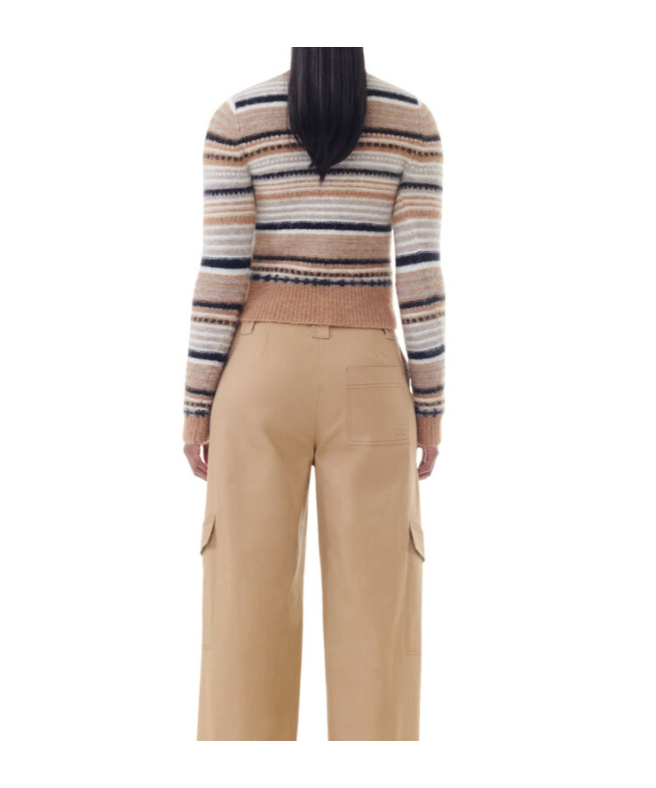 Ganni Regular Fit Cardigan With Stripe Pattern In Nude