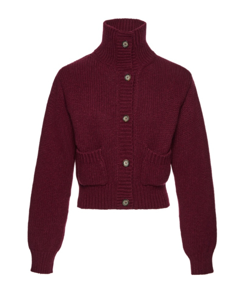 Magda Butrym High-neck Buttoned Cardigan In Burgundy