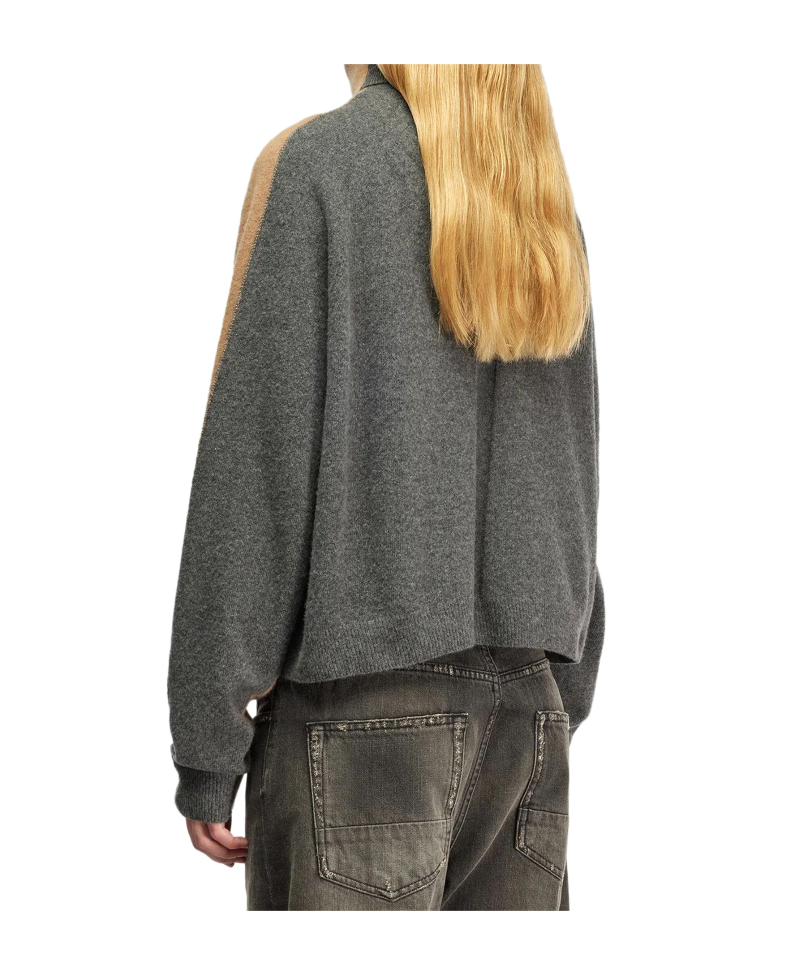 Semicouture Bi-color High Collar Knit Sweater In Wool-cashmere Blend In Brown