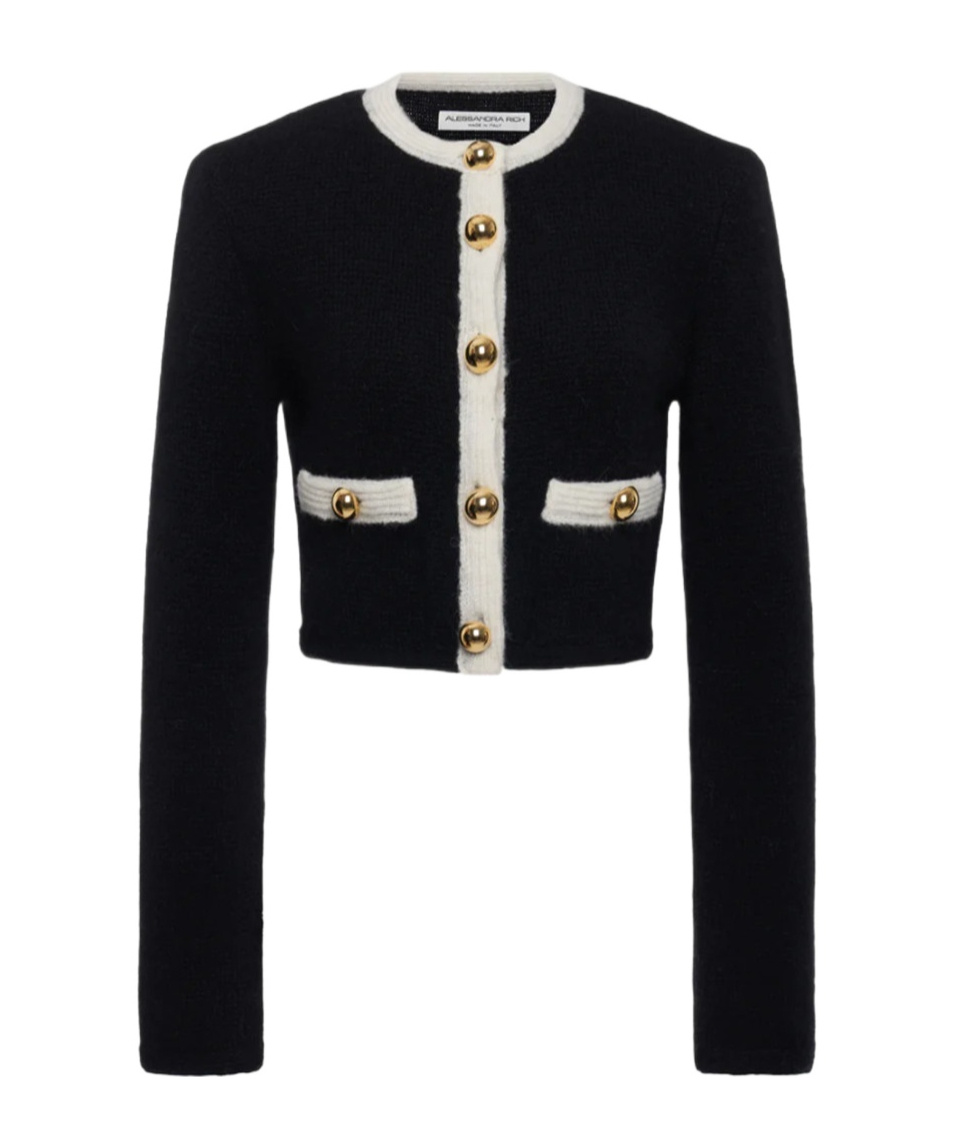 Alessandra Rich Alpaca Knitted Cropped Cardigan In Black
