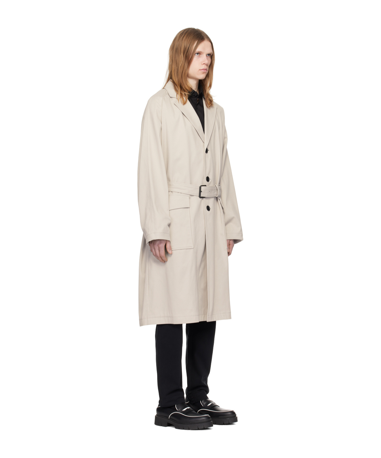 Shop Hugo Boss Lapel Long-sleeved Trench Coat In White