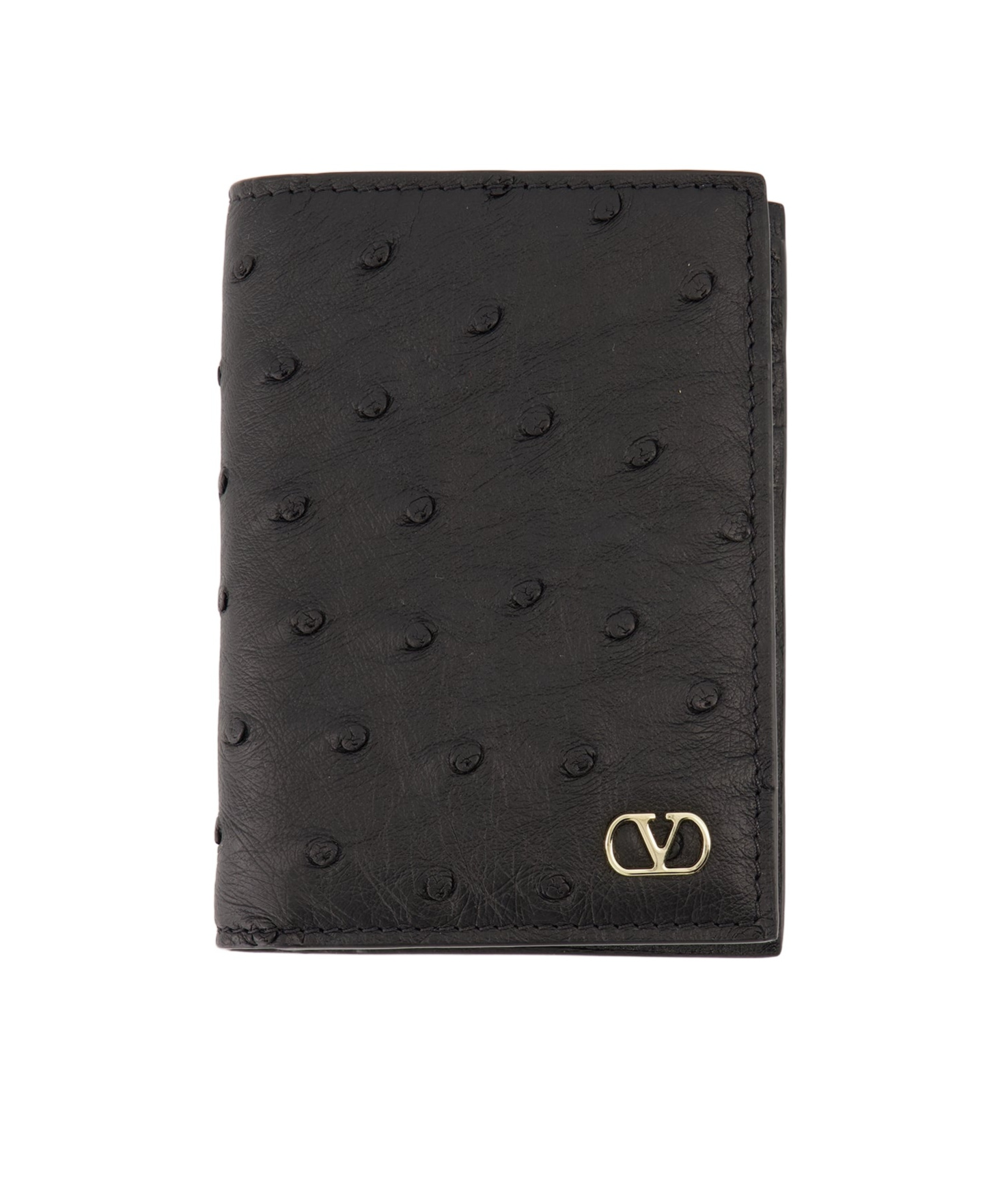 Valentino Ostrich-leather Cardholder In Black