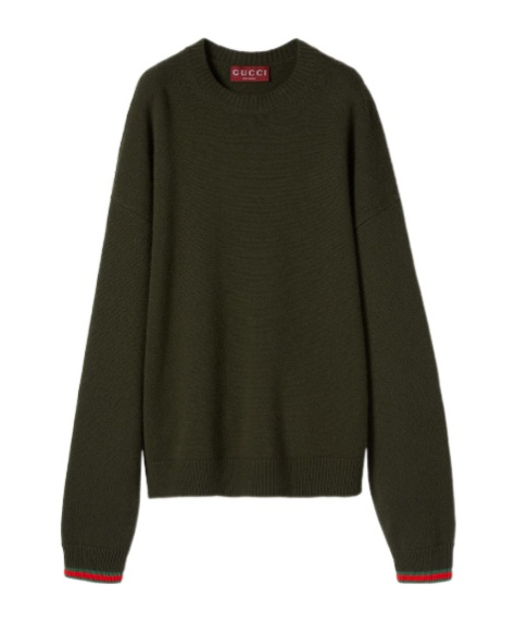 Gucci Wool Cashmere Sweater With Web Trim In Green