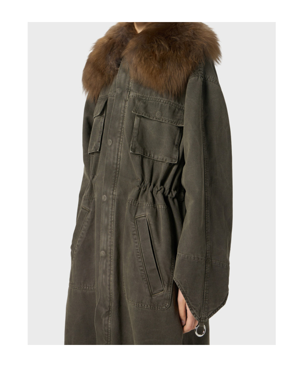 Blumarine Fur-collar Parka Coat In Green
