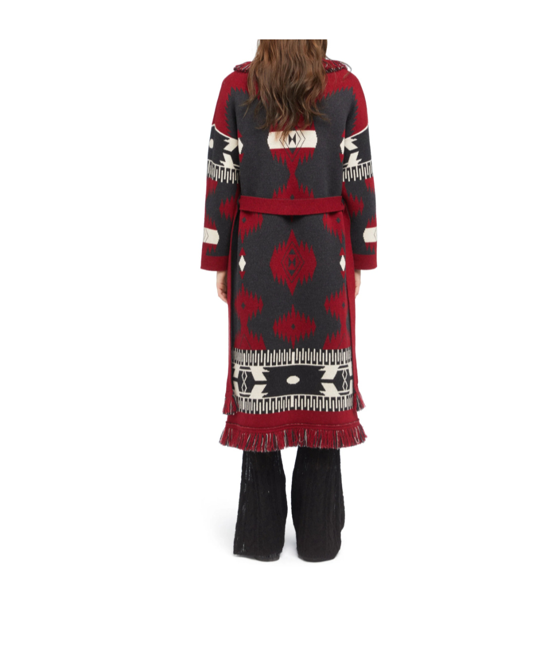 Alanui Jacquard Wool Long Cardigan With Belted Waist In Multi