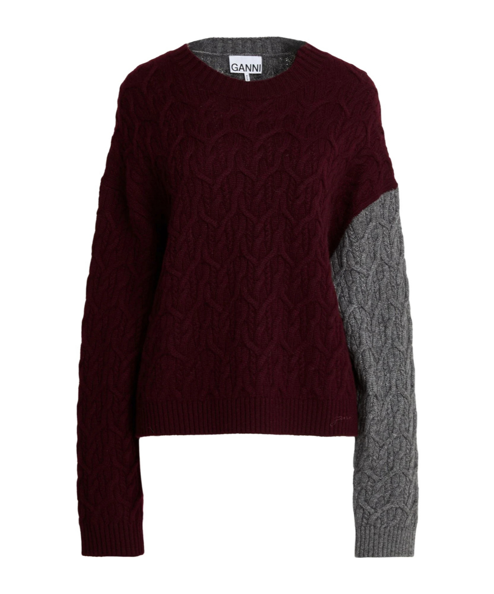 Ganni Two-tone Thick Knit Long-sleeve Top In Brown