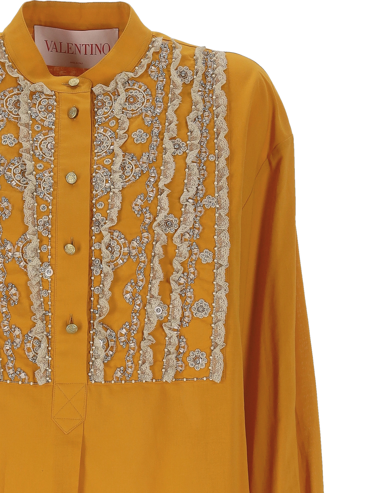 Valentino Lace-embellished Shirt In Orange