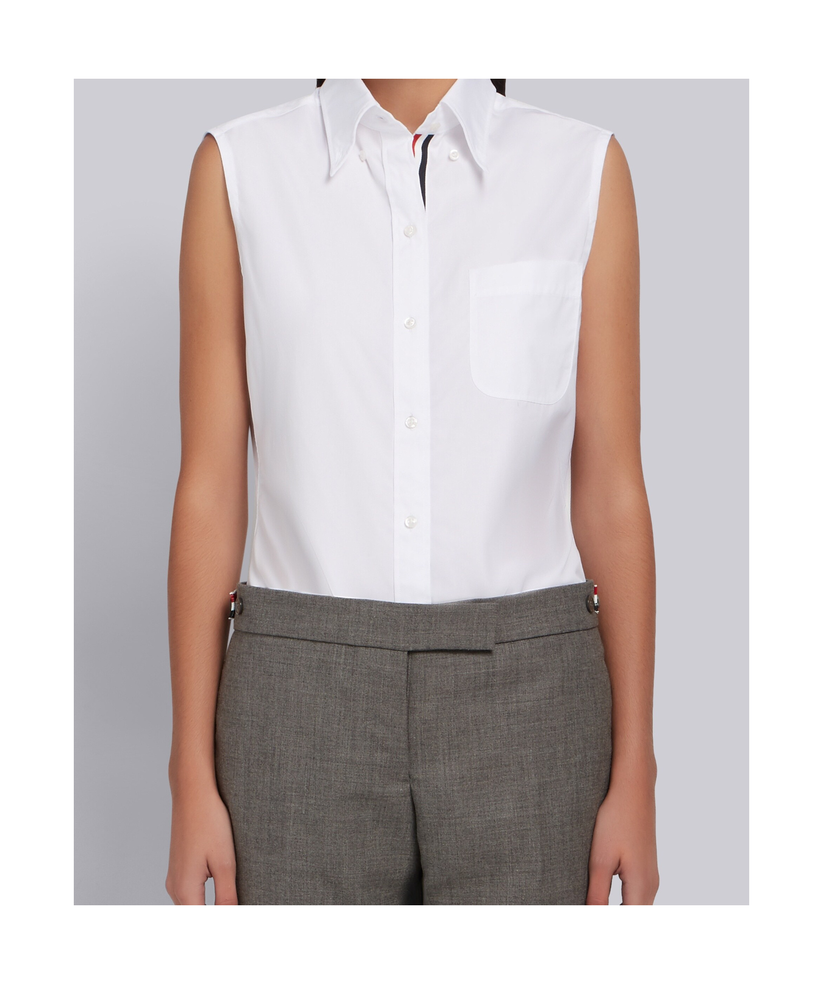 Thom Browne Sleeveless Button-down Shirt In White