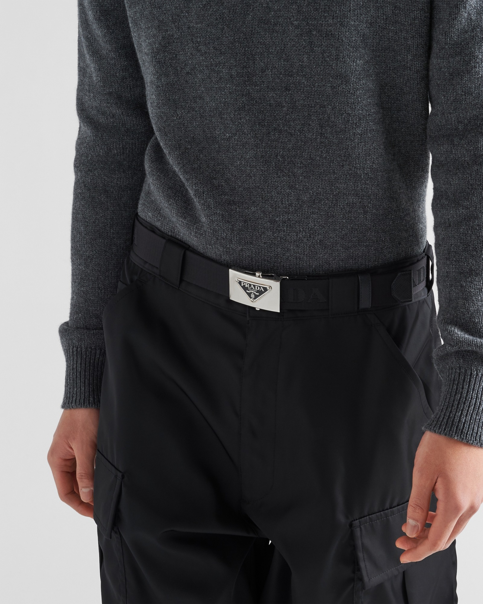 Prada Triangle Logo Buckle Belt In Black