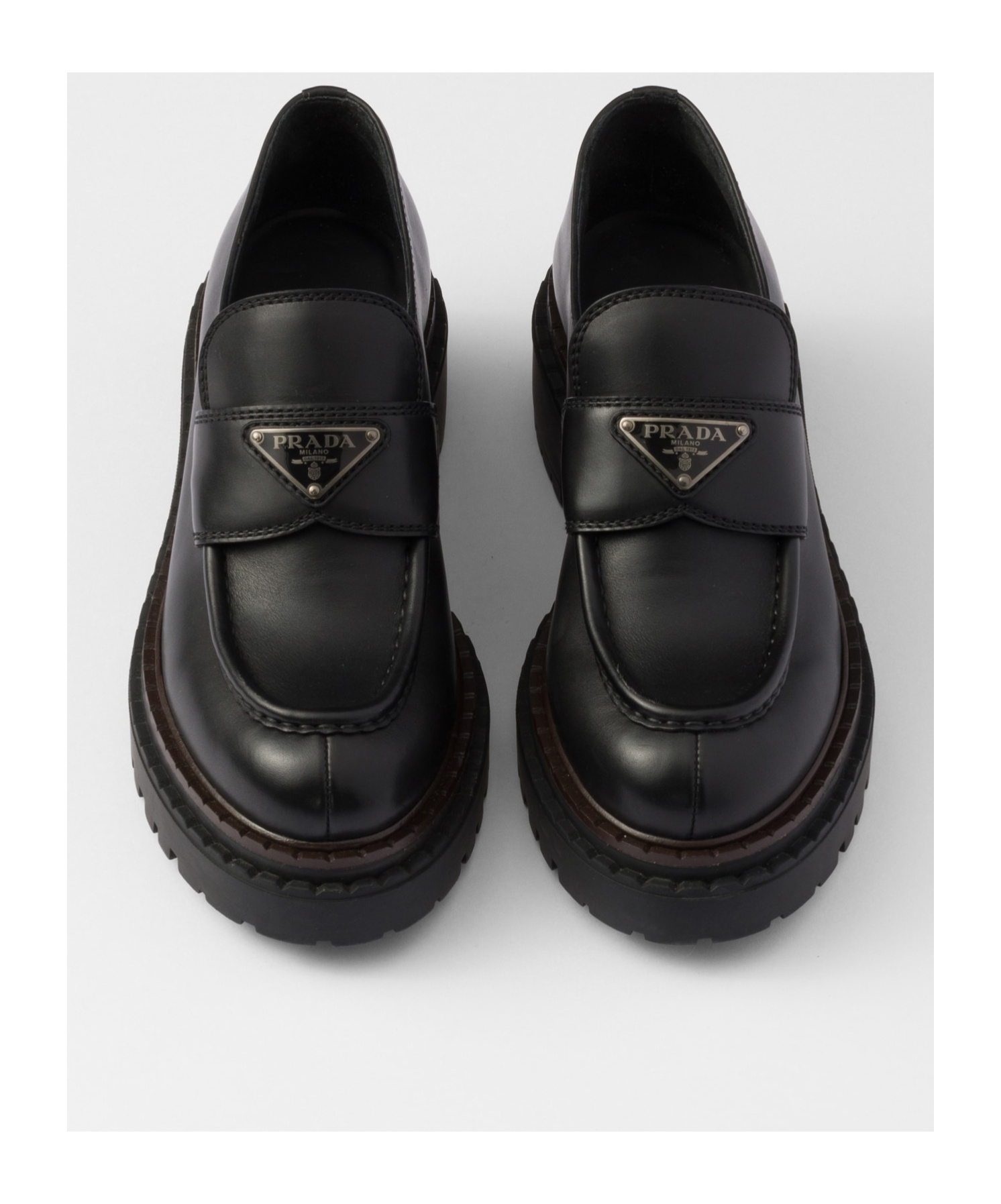 Prada Chocolate Black Brushed Leather Moccasin Women