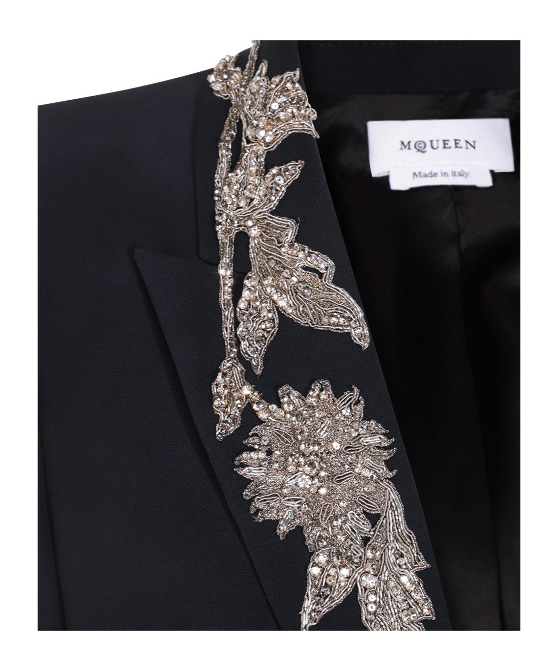 Alexander Mcqueen Floral Crystal One-button Crepe Blazer In Black