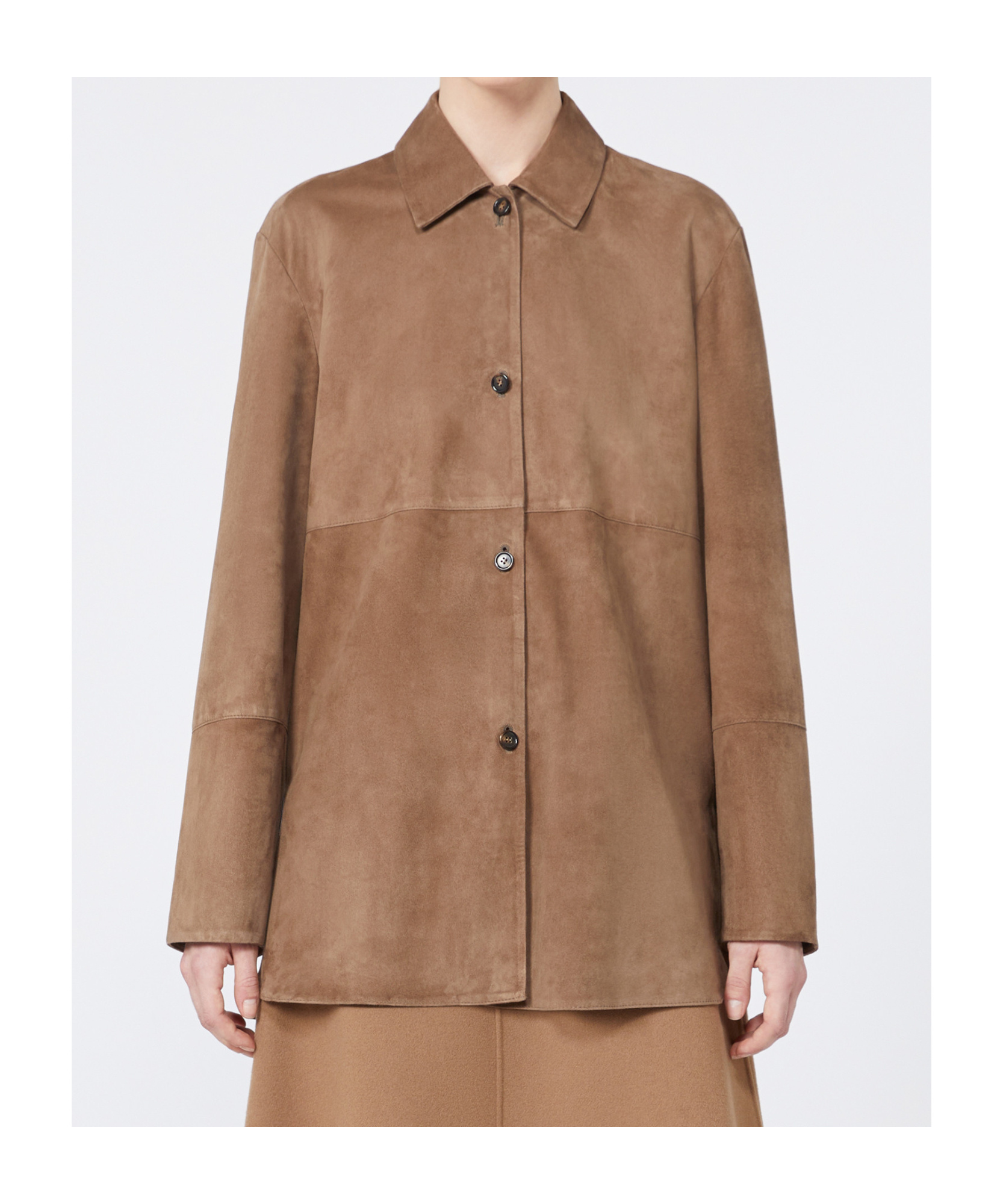 Max Mara Long Sleeve Leather Jacket In Brown