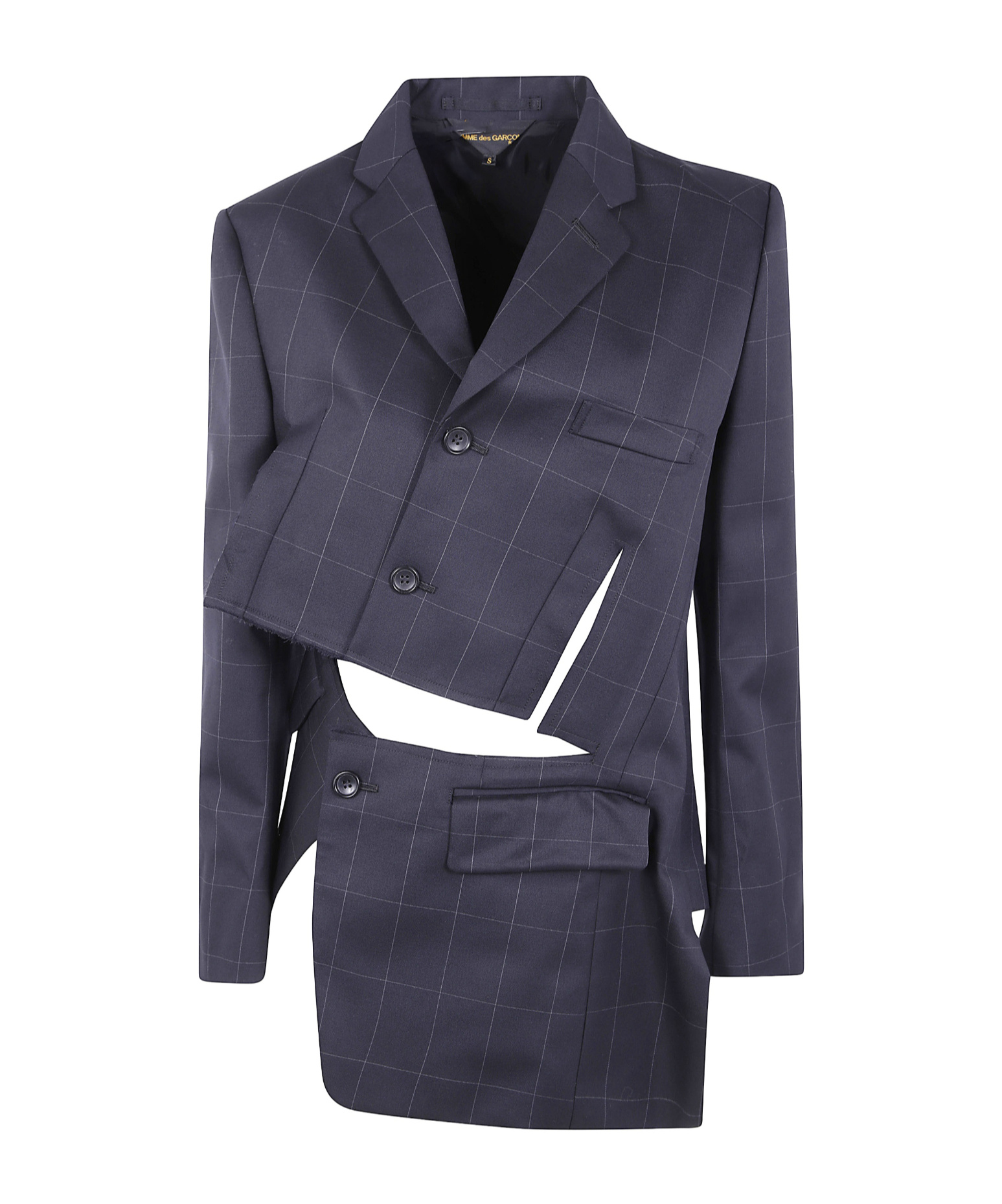 Comme Des Garçons Modern Cut-out Check Pattern Jacket In Black