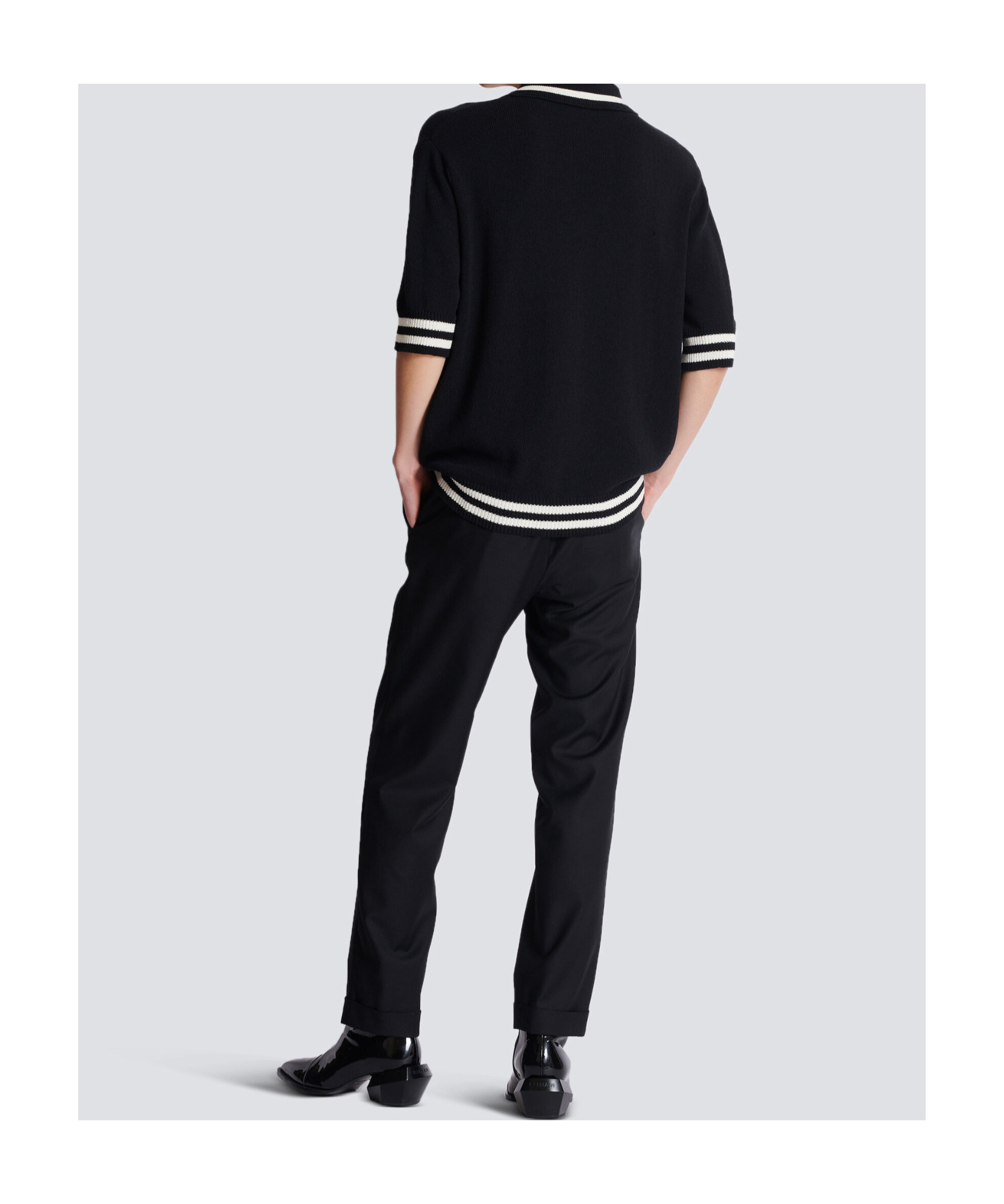 Shop Balmain Wool Polo Shirt With Signature Embroidery In Black
