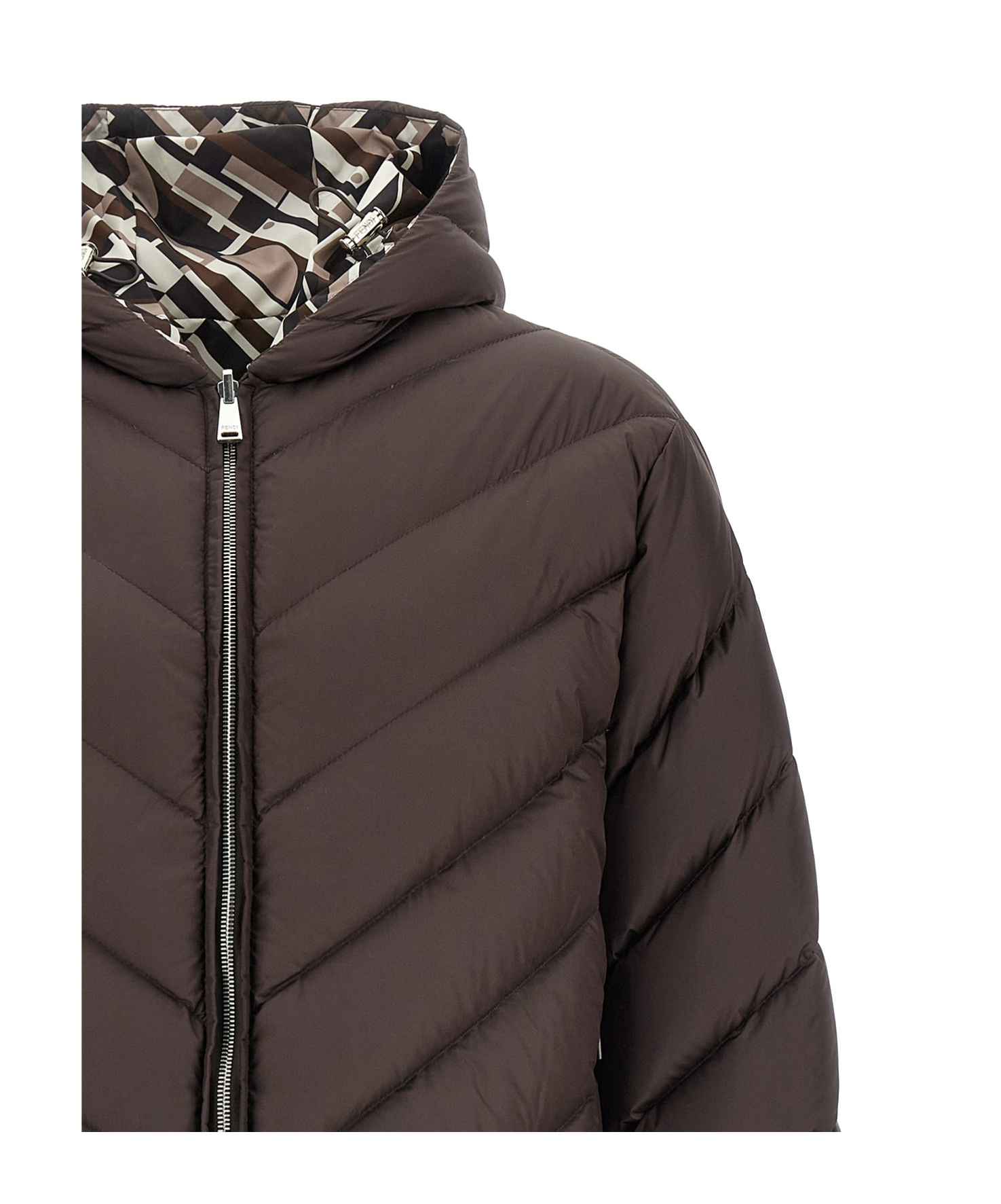 Fendi Reversible Down Jacket Puffer Jackets Beige In Brown