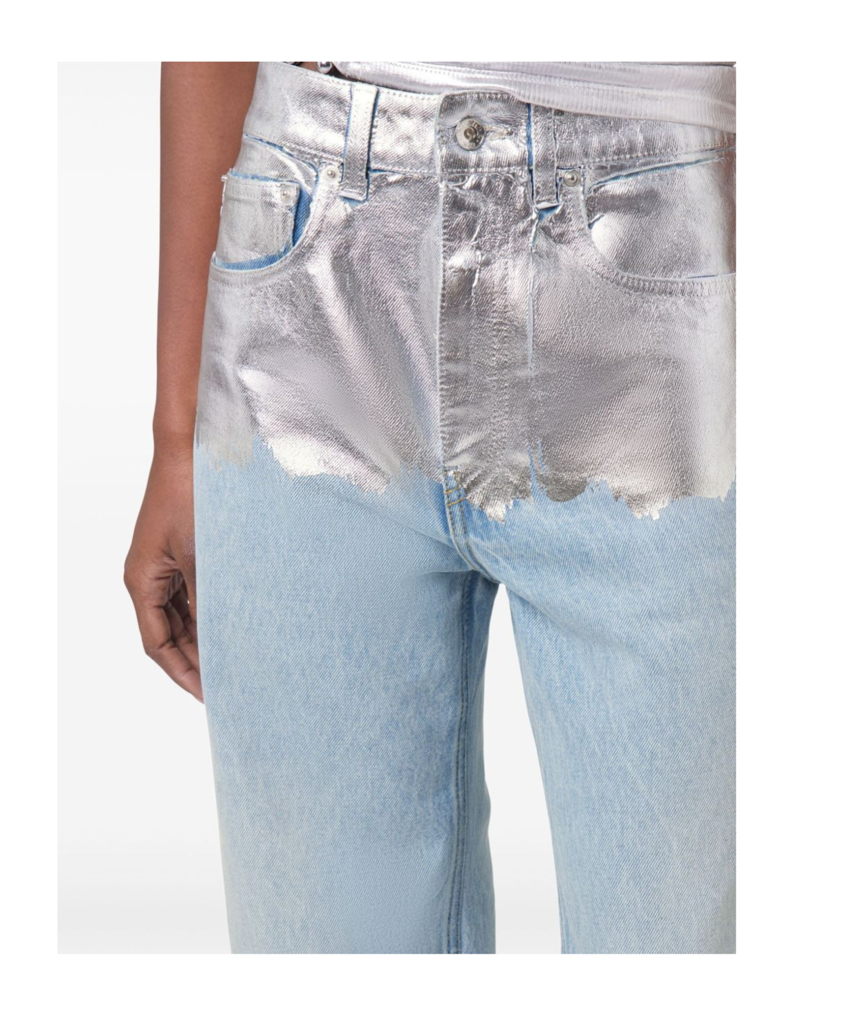 Shop Rabanne Metallic Detailing Jeans In Light Blue / Silver