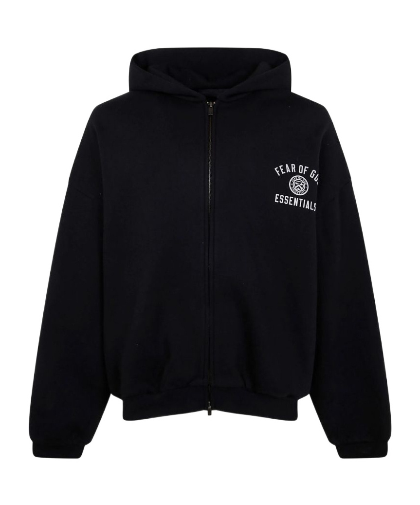 Essentials Logo Hooded Casual Jacket In Black