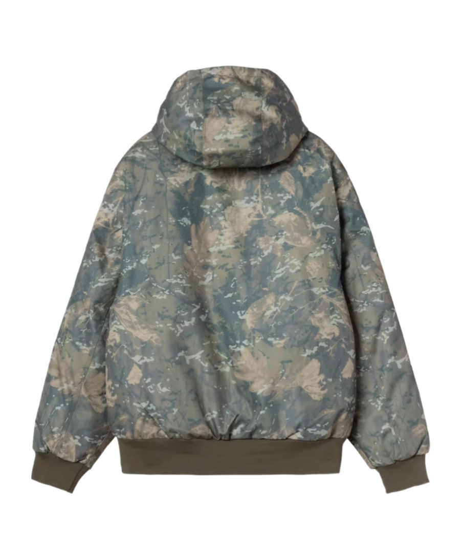 Carhartt Hooded Camouflage Jacket With Ribbed Cuffs And Hem In Green