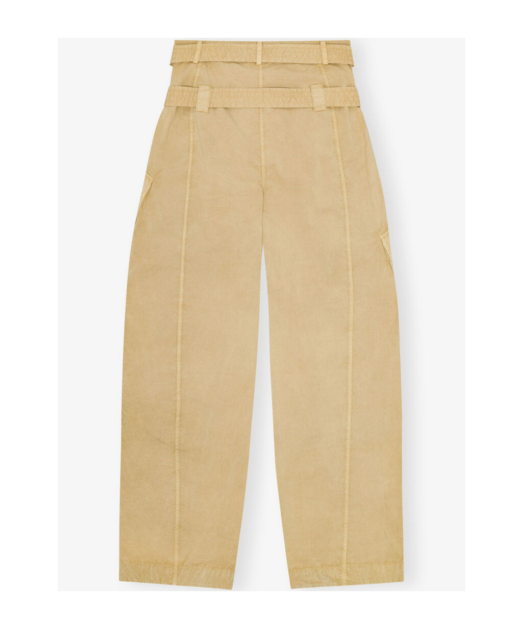 Ganni Washed Stretch Cotton Pocket Trousers In Brown