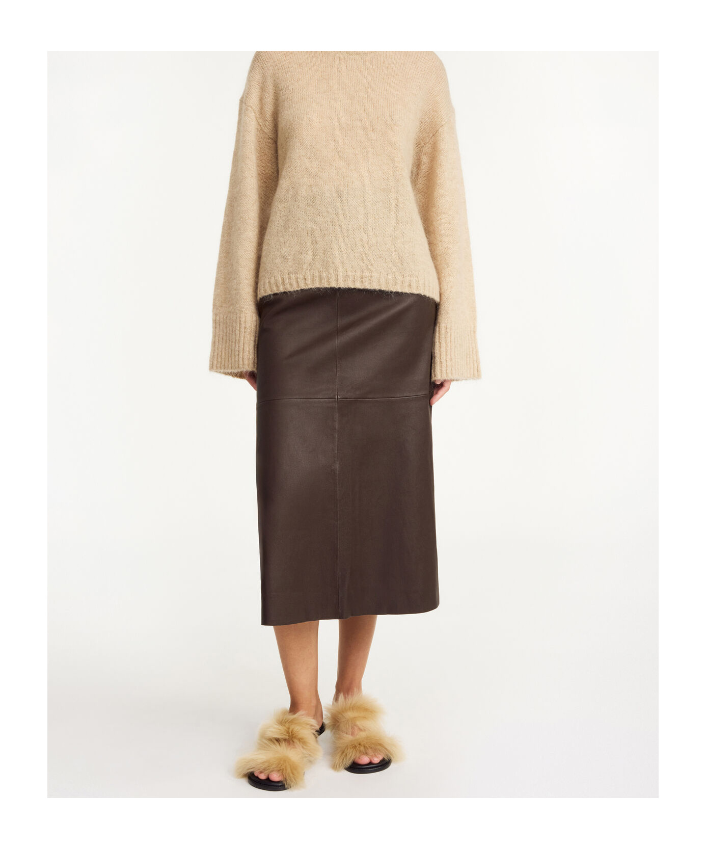Shop By Malene Birger High Waist Midi Skirt In Brown
