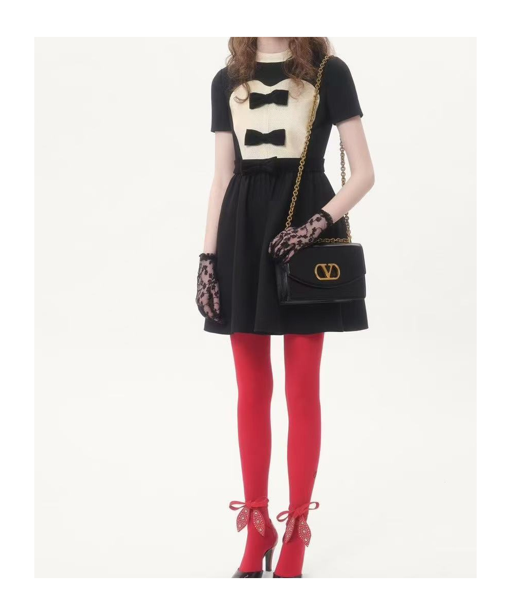 Valentino Double-bow Mini Dress In Wool In Black
