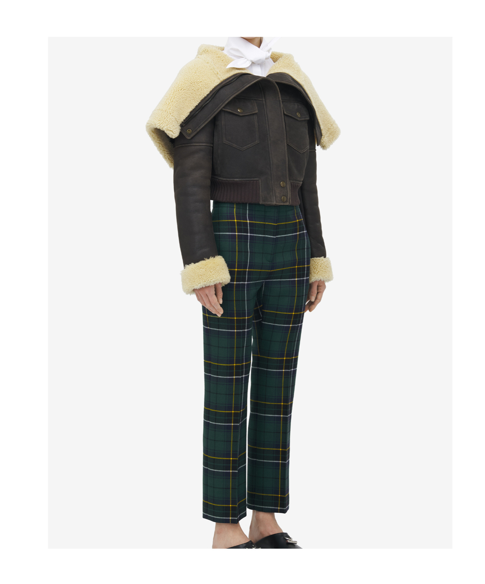 Alexander Mcqueen Cropped Shearling-trimmed Leather Jacket In Gray