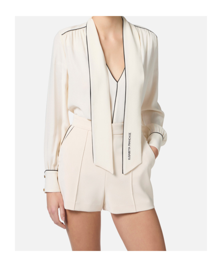 Elisabetta Franchi Georgette Shirt With Scarf And Piping In White