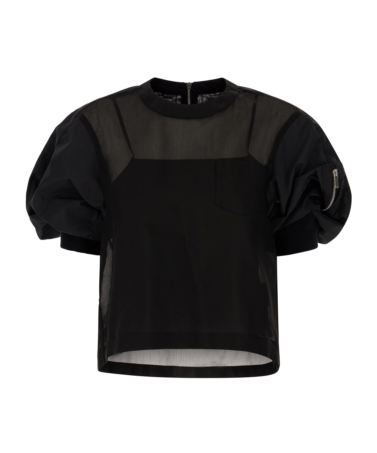 Sacai Puff Sleeves Polyester Blend Top In Black