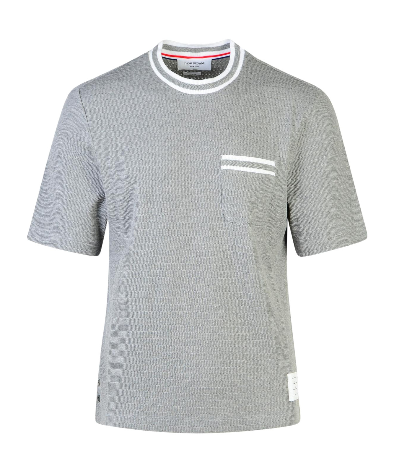 Thom Browne Stripe Trim Cotton T-shirt In Gray