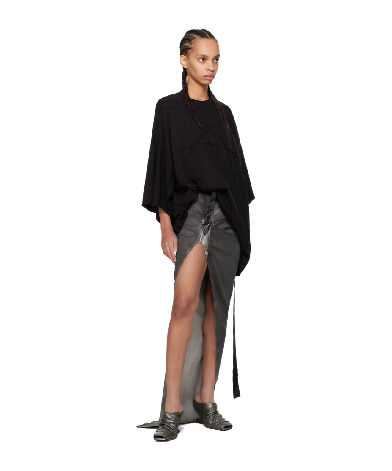 RICK OWENS DRKSHDW EDFU DENIM EXTRA-LONG SKIRT 