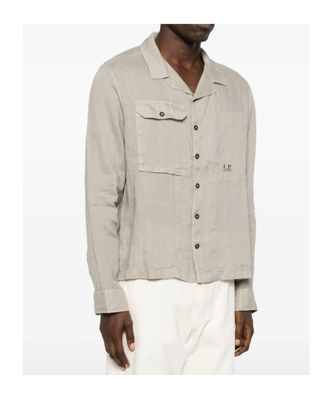 C.p. Company Casual Linen Long Sleeve Overshirt In Gray