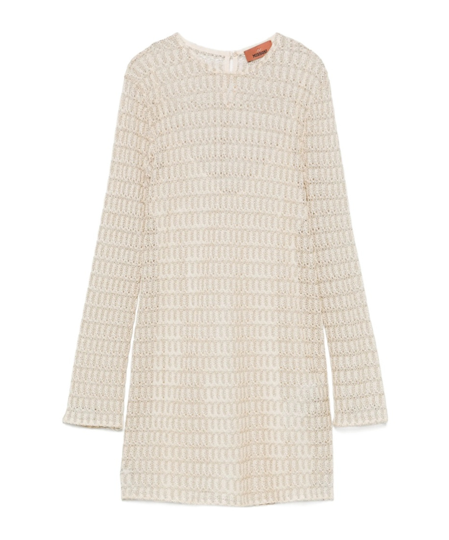 Missoni Short Dress With Long Sleeves And Unique Construction In Nude