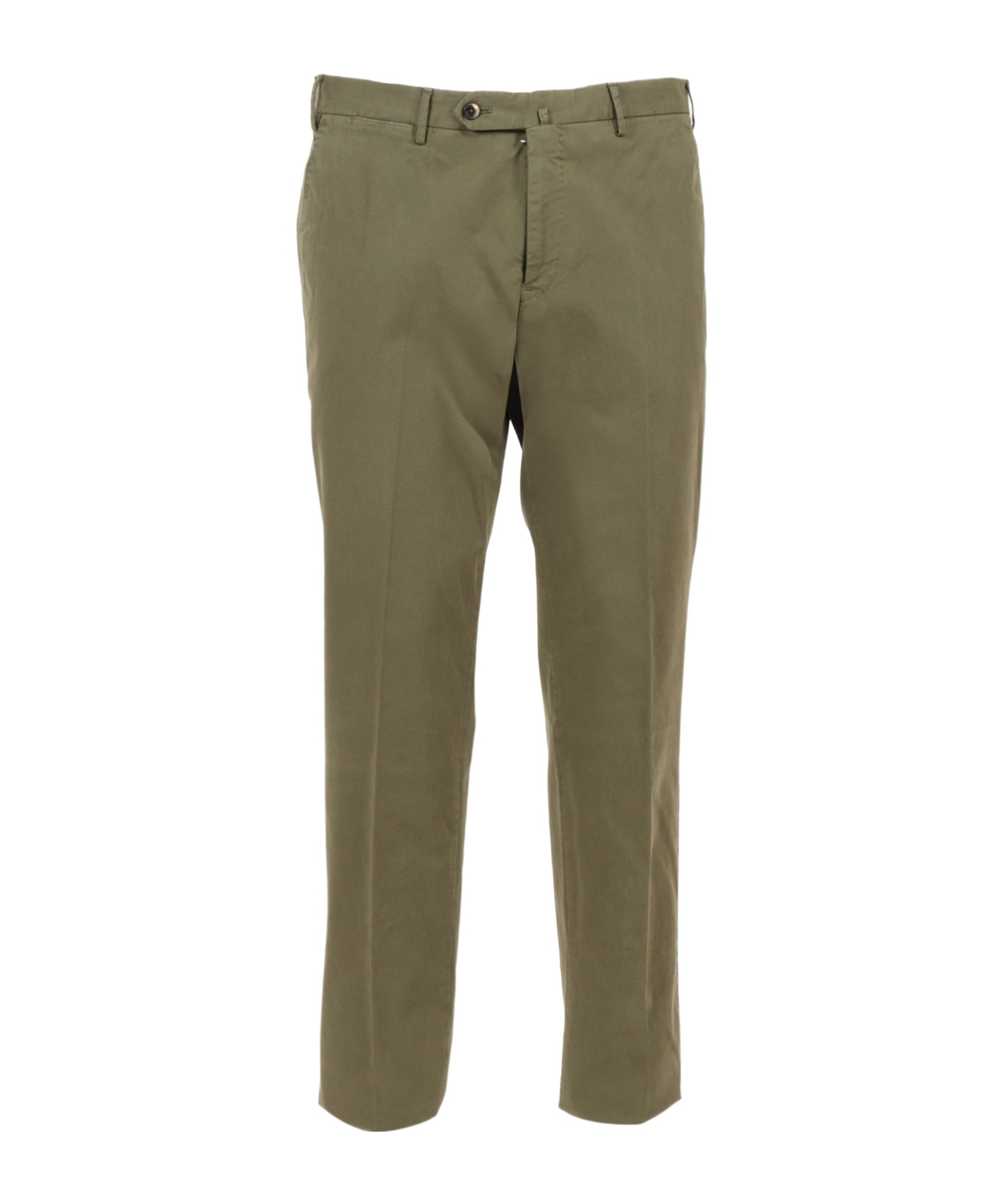 Pt01 Slim Fit Khaki Trousers With Flat Front In Green