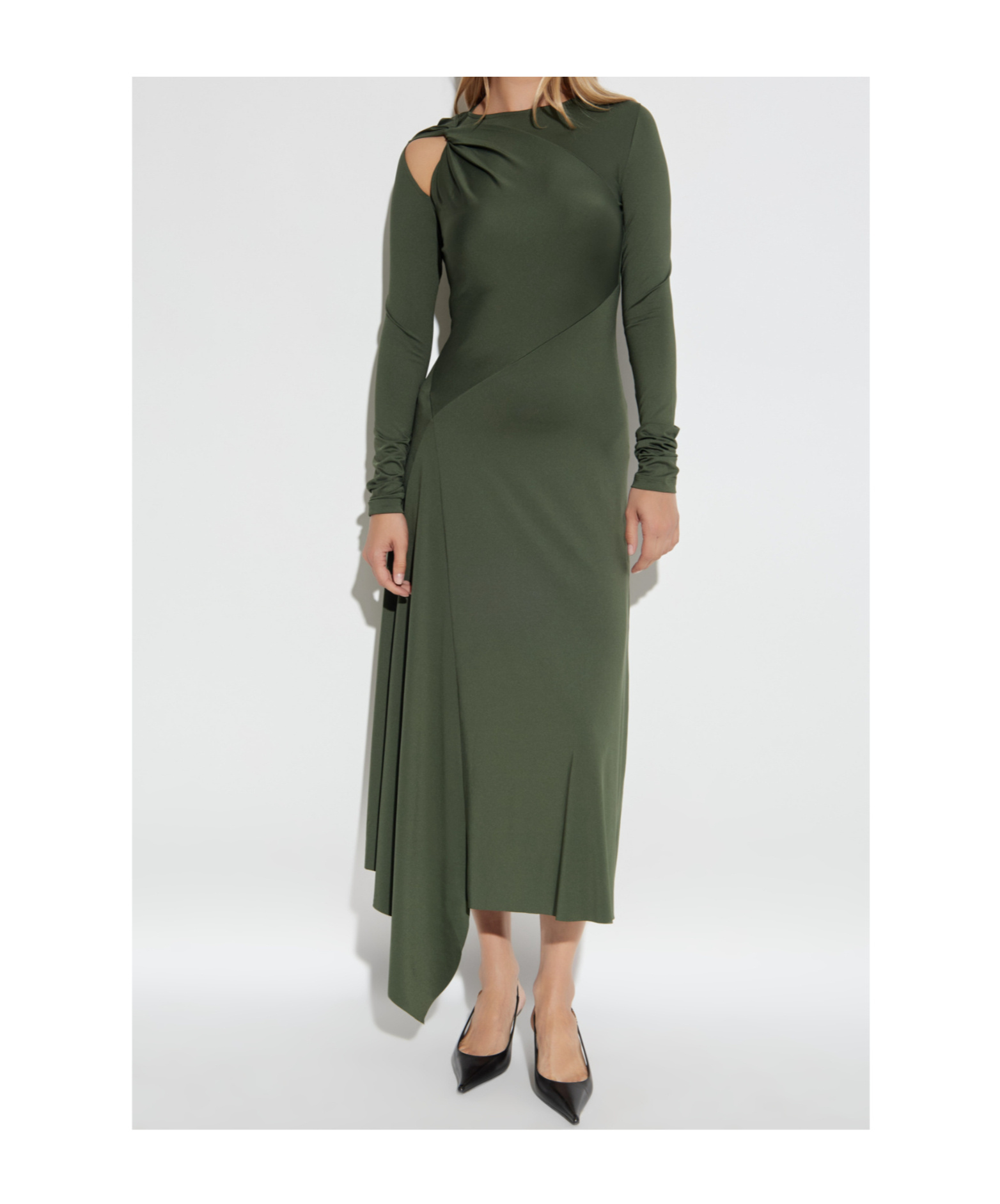Victoria Beckham Womens Oregano Asymmetric Twist Stretch-woven Midi Dress In Green