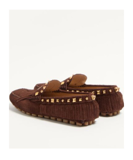 Valentino Garavani Driver Fastaway Loafer With Fringes And Decorative Studs In Brown