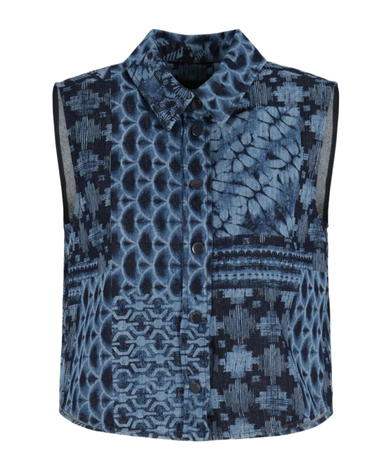 Emporio Armani All-over Print Denim Waistcoat In Blue